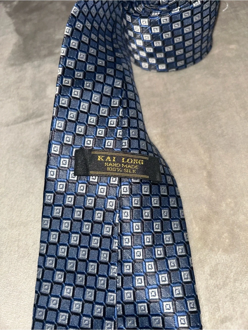 Classic Kai Long 100% Silk Navy Geometric Silk Tie - Men Accessories